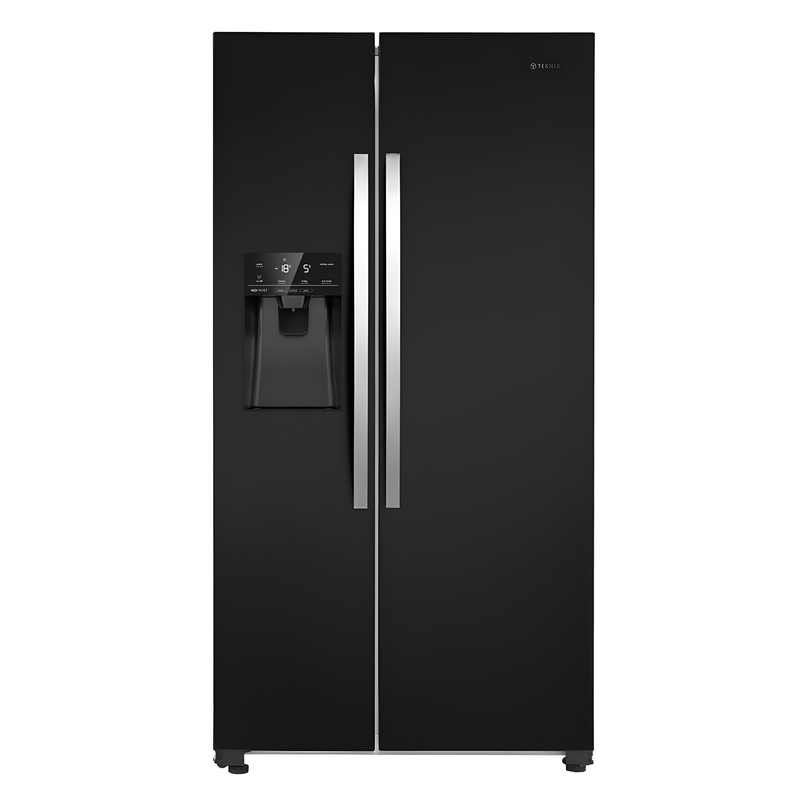 Teknix THSBS1791PLUBIX Black Steel 2 Door Side by Side Fridge Freezer - E rated Plumbed ice+water