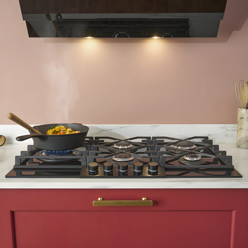 Caple C7895G - Black Glass 87cm Gas Hob - 5 Burner