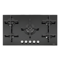 Caple C7591G - Black 86cm 5 Burner Gas on Glass Hob - 4kW Triple Ring Burner - Cast Iron Supports