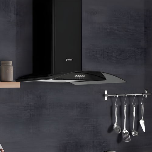 Caple CGC711BK - Black Glass Chimney Hood - 70cm - C Energy Rating