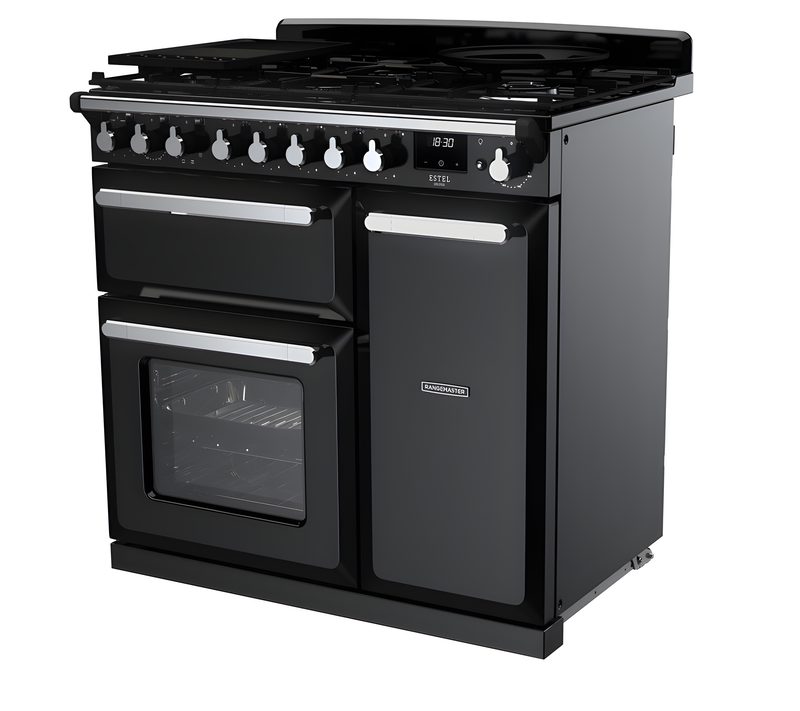 Rangemaster ESDL90DFPGBL/CM1 Estel Deluxe 90cm Dual Fuel Black/Chrome