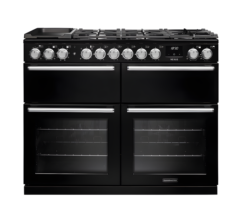 Rangemaster Nexus 110 NEXB110DFPCBL/CM1 - Charcoal Black Dual Fuel Range Cooker - 7 Zone - A Energy