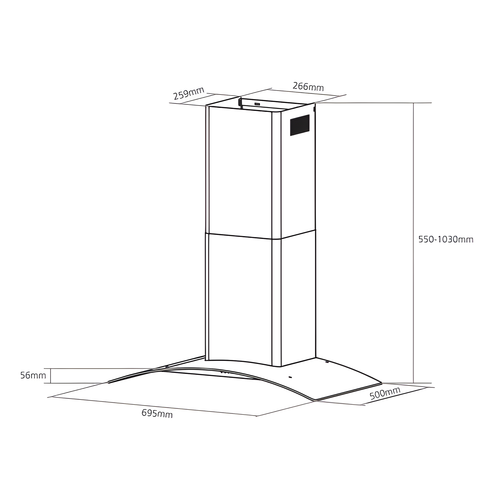 Caple CGC711BK - Black Glass Chimney Hood - 70cm - C Energy Rating