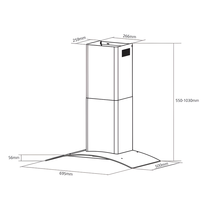 Caple CGC711BK - Black Glass Chimney Hood - 70cm - C Energy Rating