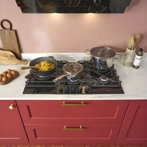 Caple C7895G - Black Glass 87cm Gas Hob - 5 Burner