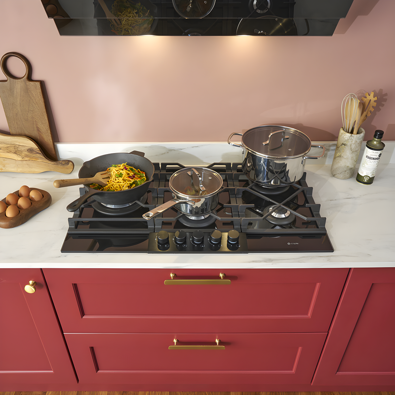 Caple C7895G - Black Glass 87cm Gas Hob - 5 Burner