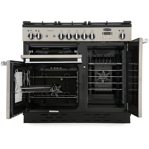 Rangemaster Professional Plus PROP100DFFCY/C - Cranberry/Chrome Dual Fuel Range Cooker - 73L+82L - A Rated