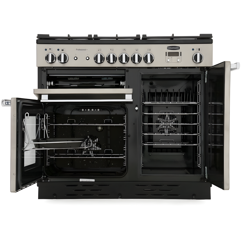 Rangemaster Professional Plus PROP100DFFCY/C - Cranberry/Chrome Dual Fuel Range Cooker - 73L+82L - A Rated