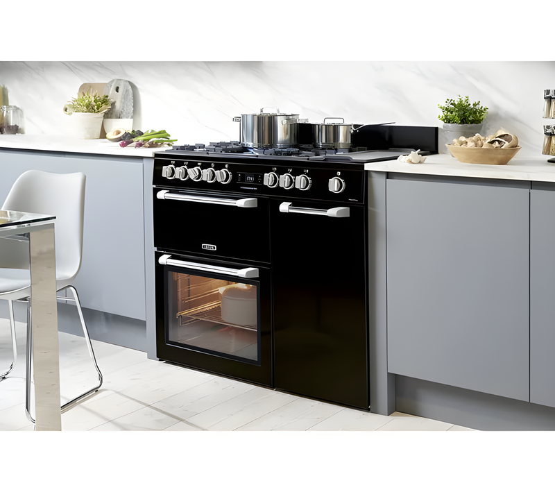Leisure PR100F530K - Black 100cm Dual Fuel Range Cooker - 3 Ovens, 5 Burners, 75L Capacity - A Energy Rating
