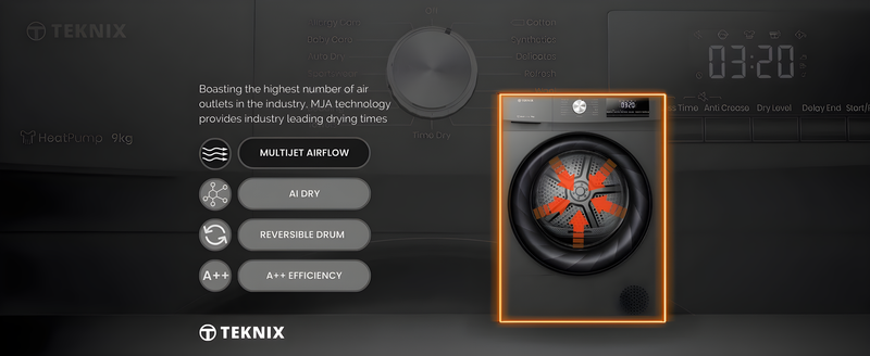 Teknix TK2HP9HS - Titanium 9KG Heat Pump Tumble Dryer - A++ Energy
