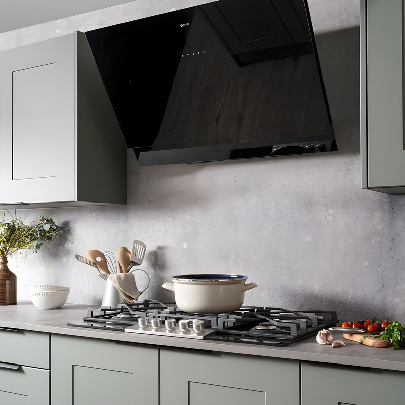 Caple ATA902 - Black Glass 90cm Chimney Cooker Hood - 648m³/h - A++ Energy