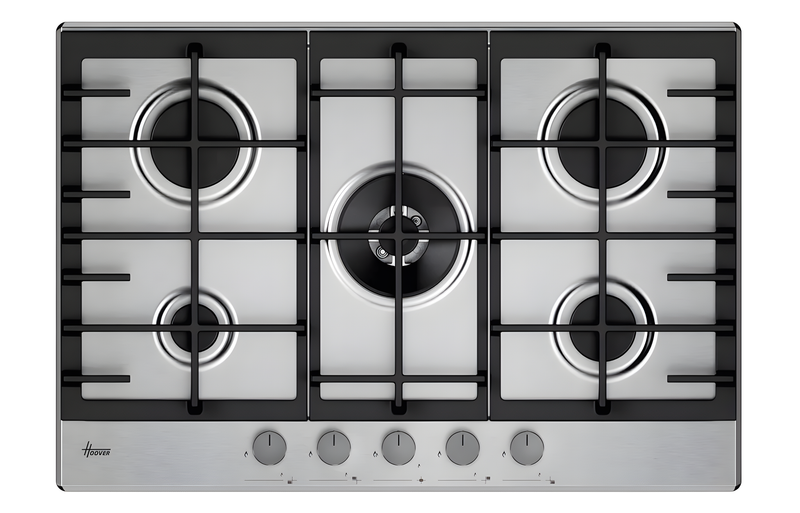 Hoover HGH75WC3X - Stainless Steel 75cm Gas Hob - 5 Burners - 4kW Wok Burner
