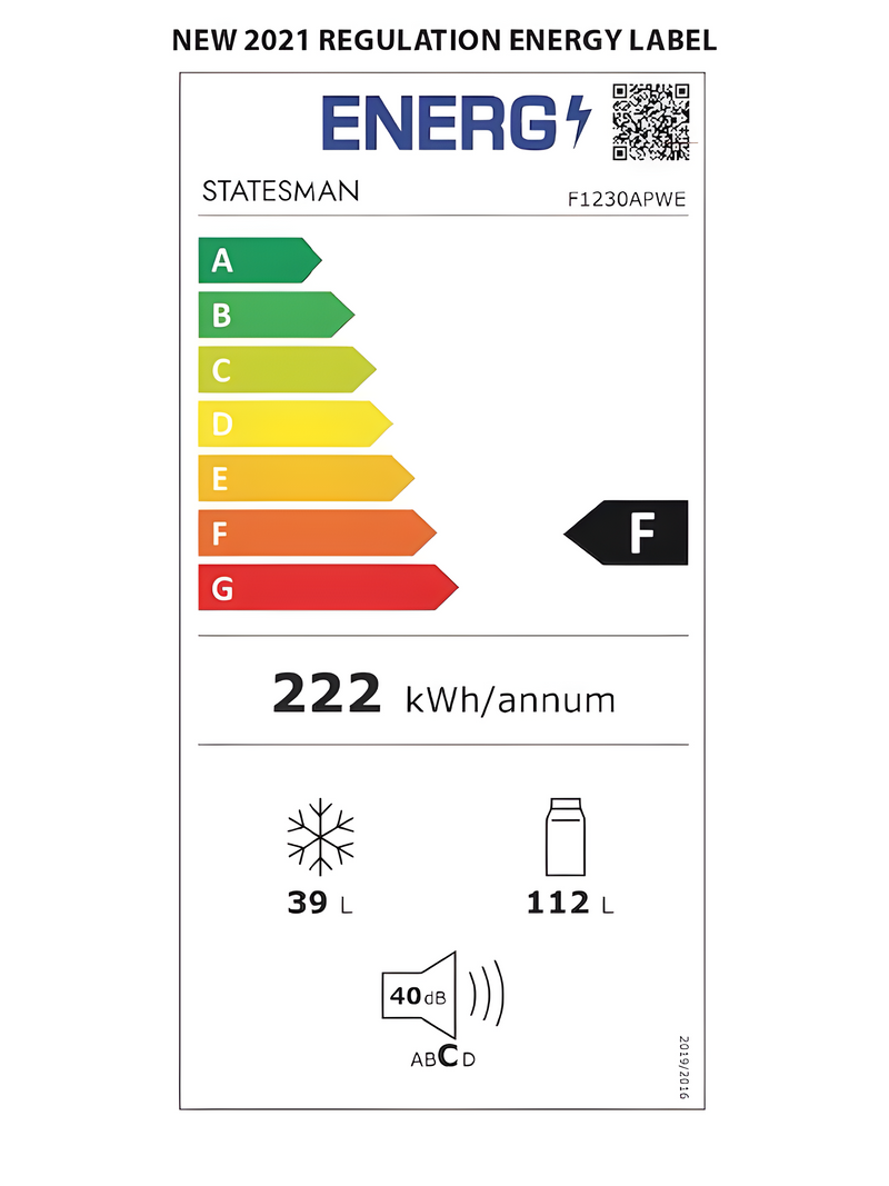 Statesman F1230APWE - White Freestanding 80/20 Fridge Freezer - F energy