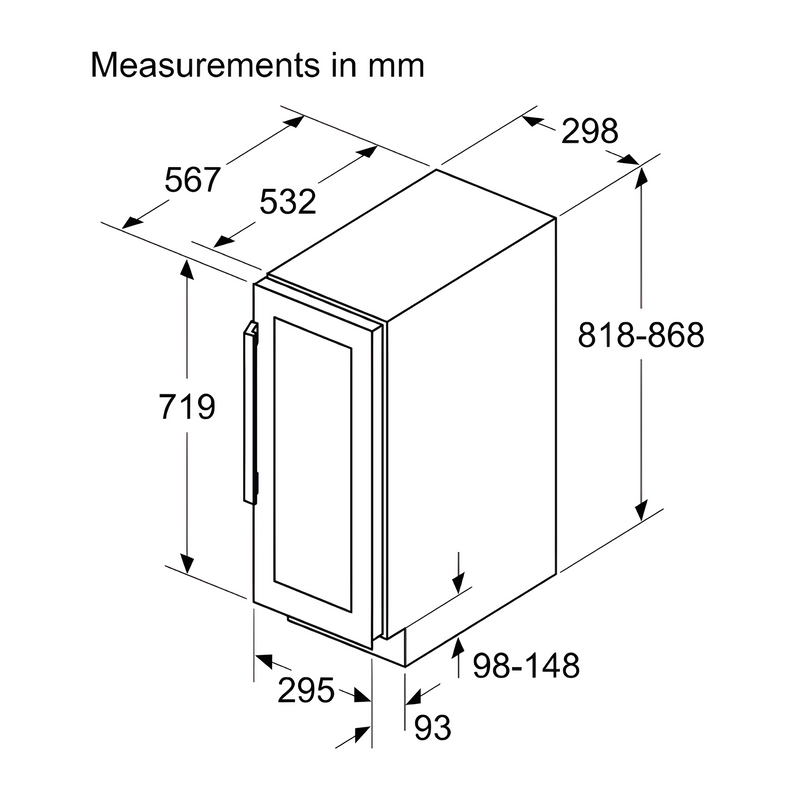 Neff KU9202HF0G - Black 21 Bottle Capacity Wine Cooler - F energy