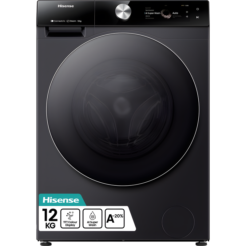 Hisense WF7S1247BB - Black 12KG Washing Machine - 1400 RPM - A energy