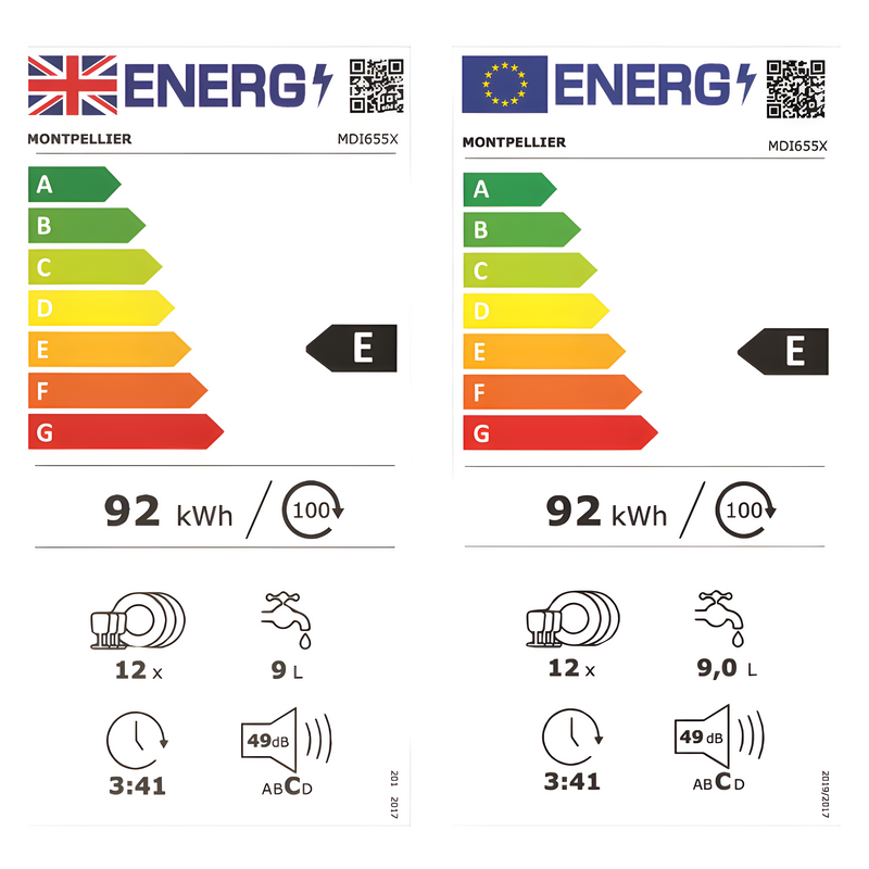 Montpellier MDI655X - Stainless steel Semi Integrated Dishwasher - E energy