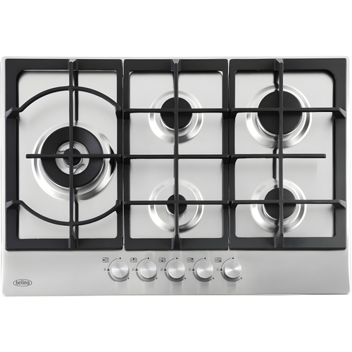 Belling GHU753CI - Stainless Steel 5 Burner Gas Hob - Wok Burner - LPG Convertible