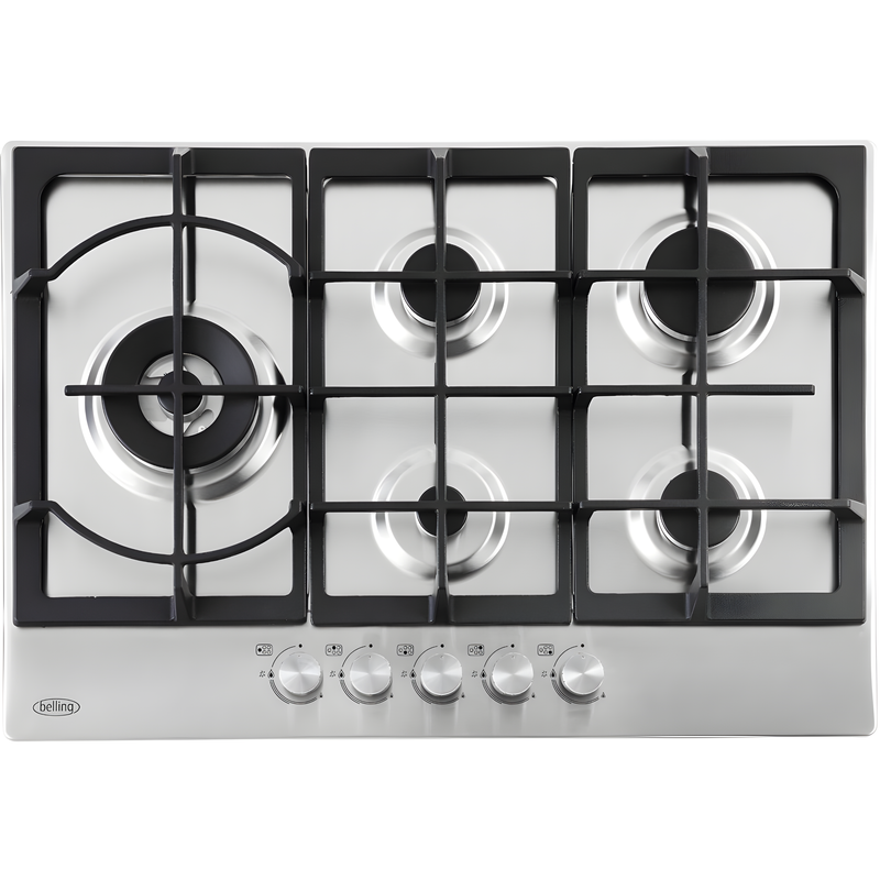 Belling GHU753CI - Stainless Steel 5 Burner Gas Hob - Wok Burner - LPG Convertible