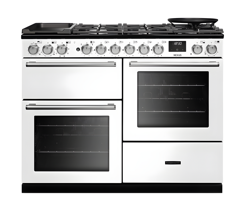 Rangemaster Nexus 110 NEXO110DFPWHT/CM1 - White Dual Fuel Range Cooker - 7 Zone Hob - A Energy