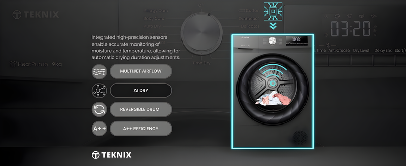 Teknix TK2HP9HS - Titanium 9KG Heat Pump Tumble Dryer - A++ Energy