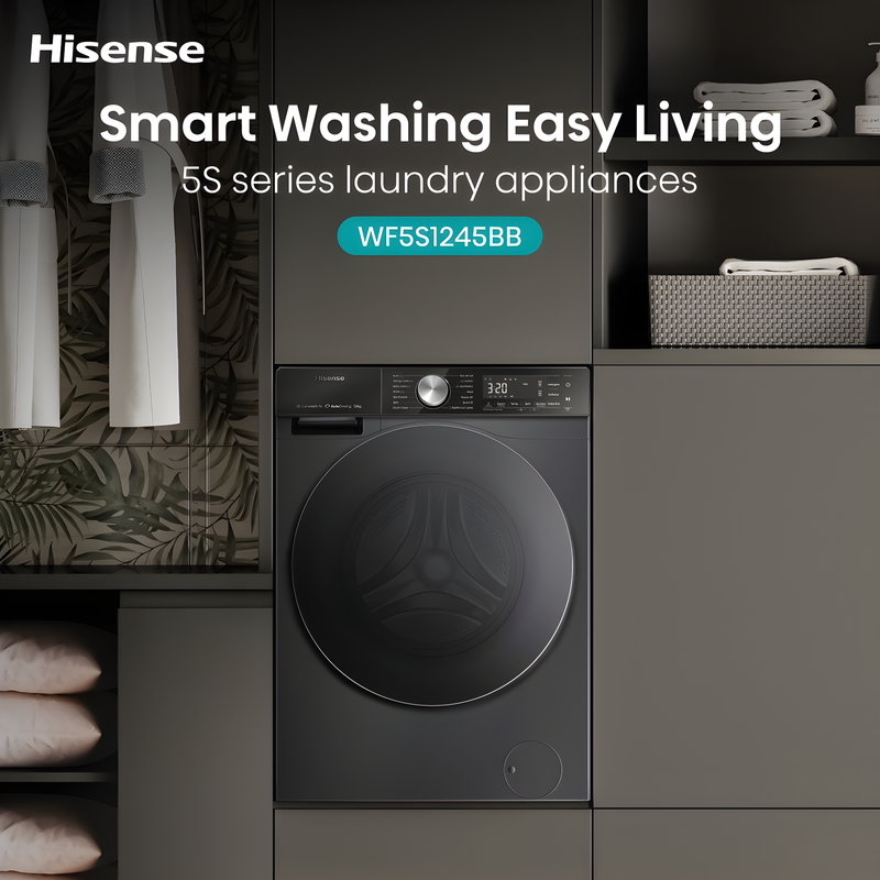 Hisense WF5S1245BB - Black 12KG Washing Machine - 1400 RPM - A energy