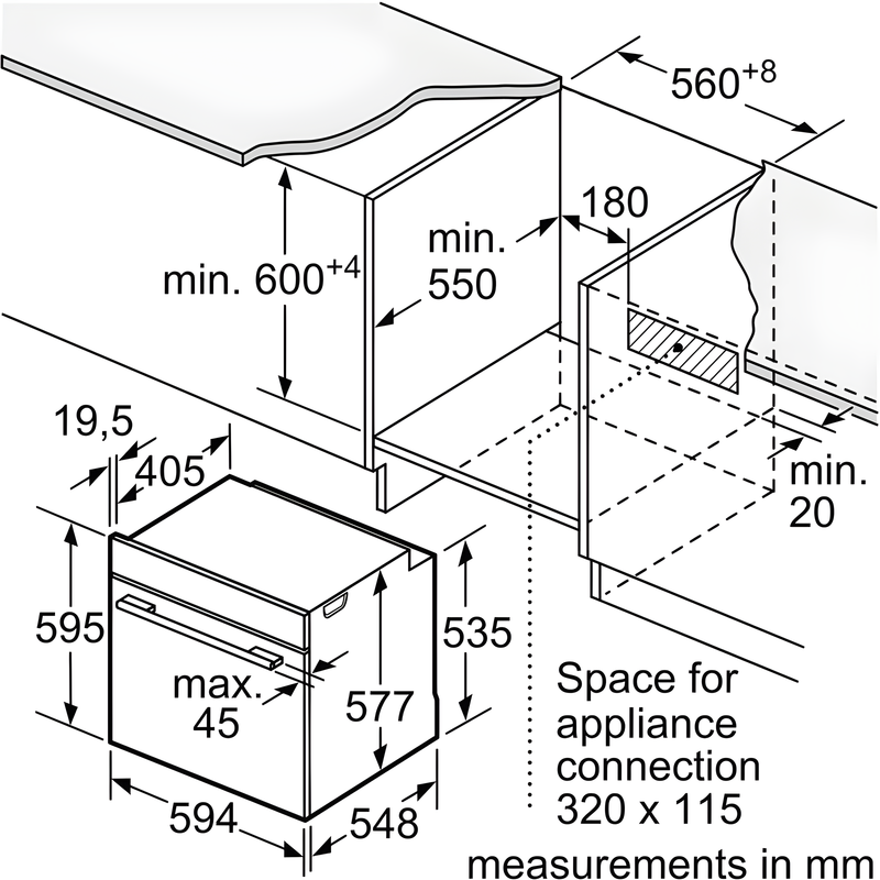 Bosch HRG7764B1B - Black Built in Electric Single Oven - A+ energy