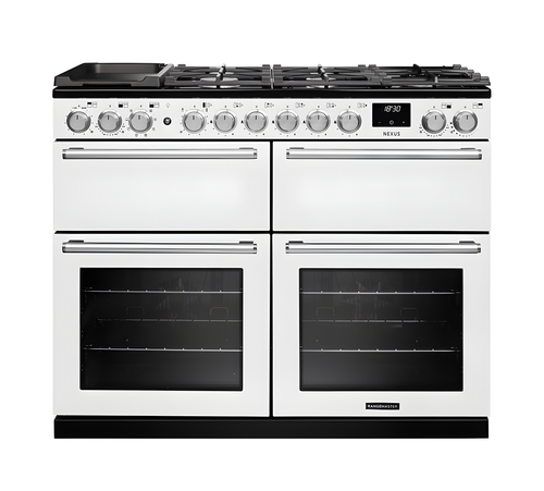 Rangemaster Nexus 110 NEXB110DFPWHT/CM1 - White Dual Fuel Range Cooker - 7 Zone Gas Hob - A/A Energy