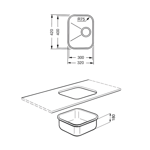 Smeg UM30 - Stainless Steel Undermount Kitchen Sink - Single Bowl