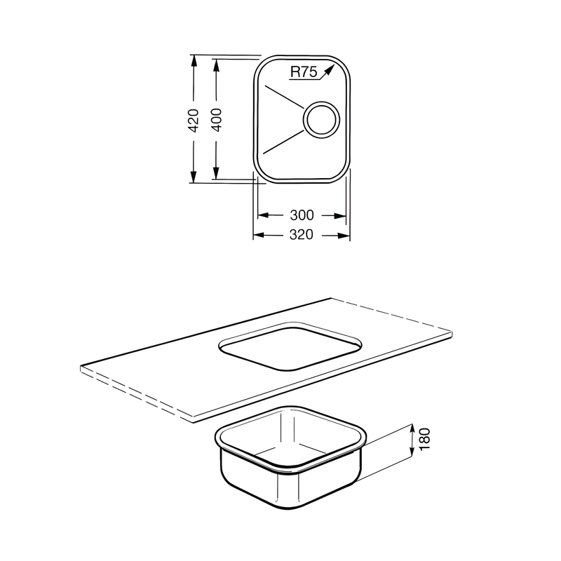 Smeg UM30 - Stainless Steel Undermount Kitchen Sink - Single Bowl