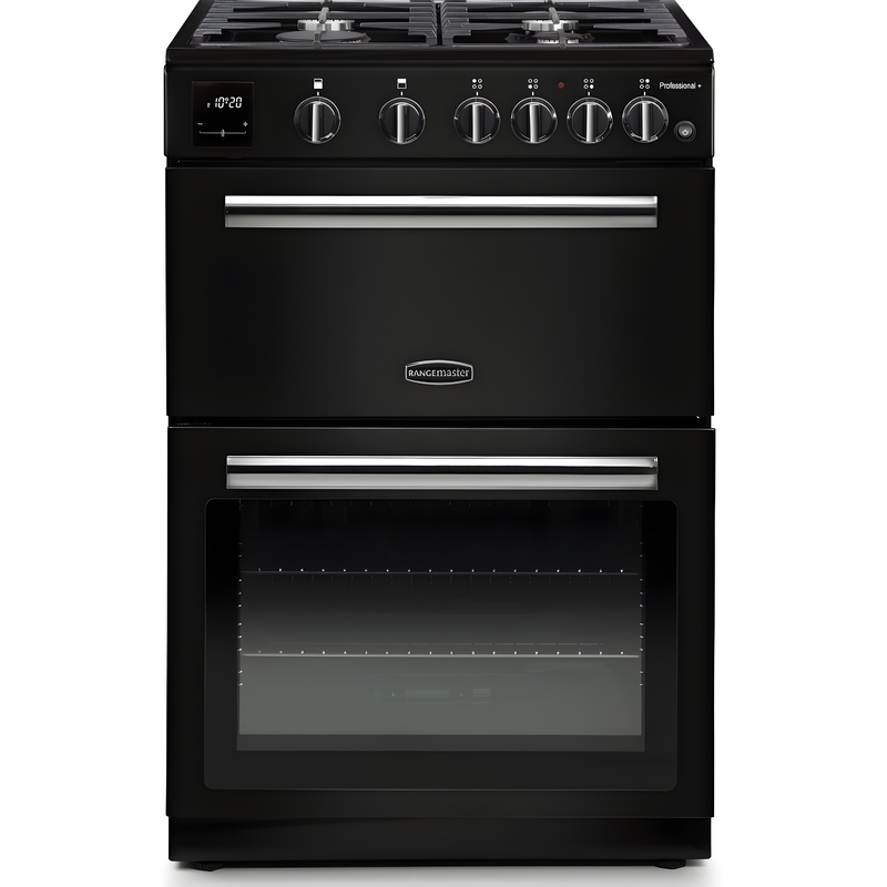 Rangemaster PROPL60NGFBL/C - Black/Chrome Gas Cooker - Double Oven - A+ Energy