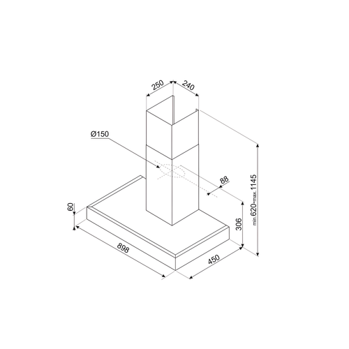 Smeg KATE900EX - Stainless Steel 90cm Chimney Cooker Hood - C Energy Rated