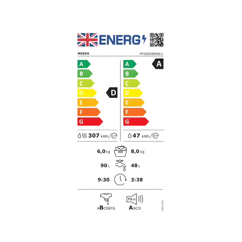 Midea MF20ED80WB/1 - White 8KG/6KG Washer Dryer - 1400RPM - A Energy