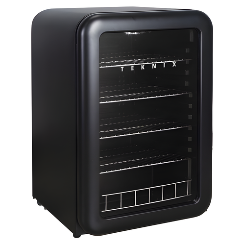 Teknix UC255LRGB - Black Under Counter Glass Door Fridge - 115L Capacity - F Energy
