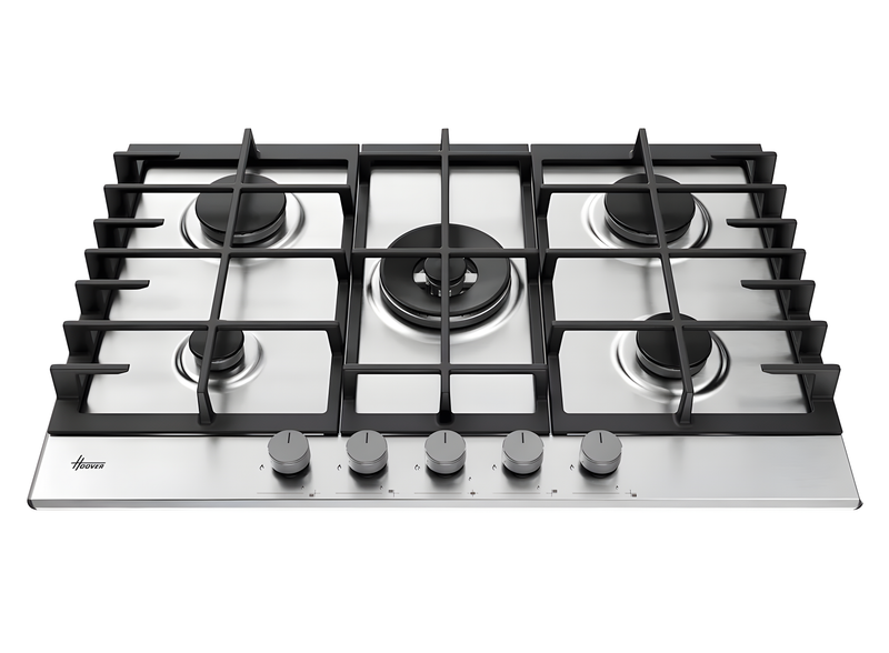 Hoover HGH75WC3X - Stainless Steel 75cm Gas Hob - 5 Burners - 4kW Wok Burner