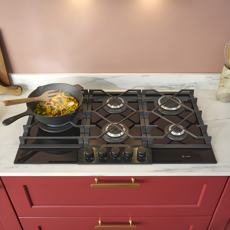 Caple C7895G - Black Glass 87cm Gas Hob - 5 Burner
