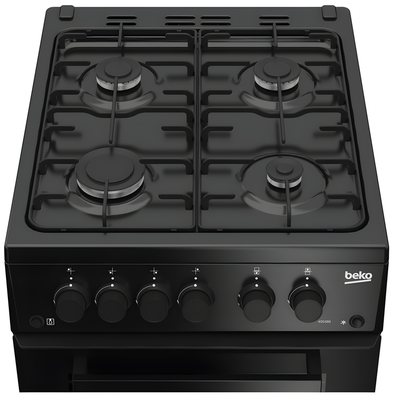 Beko KDG583K - Black 50cm Double Cavity Gas Cooker - 4 Burner Gas Hob - A+ Energy