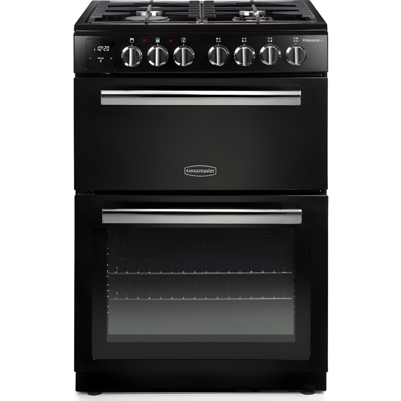 Rangemaster PROPL60DFFBL/C - Black/Chrome Dual Fuel Cooker - Double Oven - A Rated