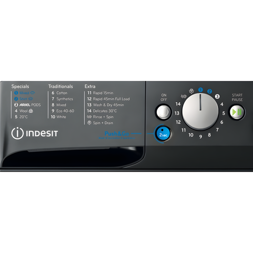 Indesit BDE 96436 KV UK - Black 9KG Washer Dryer - 1400 RPM - D energy