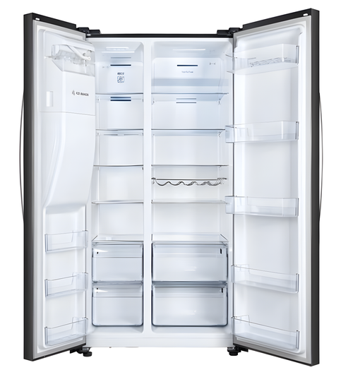 Teknix THSBS1791PLUBIX Black Steel 2 Door Side by Side Fridge Freezer - E rated Plumbed ice+water