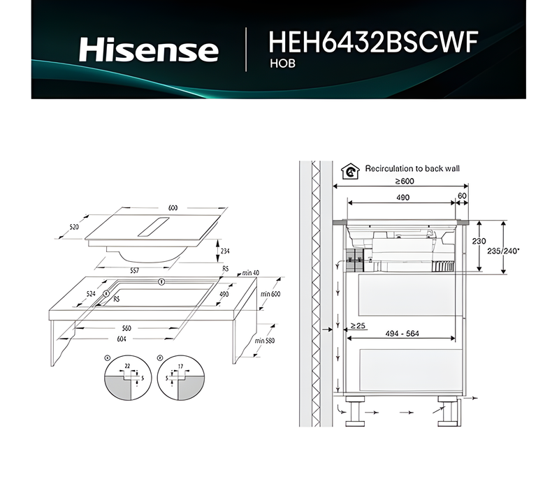 HisenseHEH6432BSCWF - Black Vented Induction Hob - 4 Zones