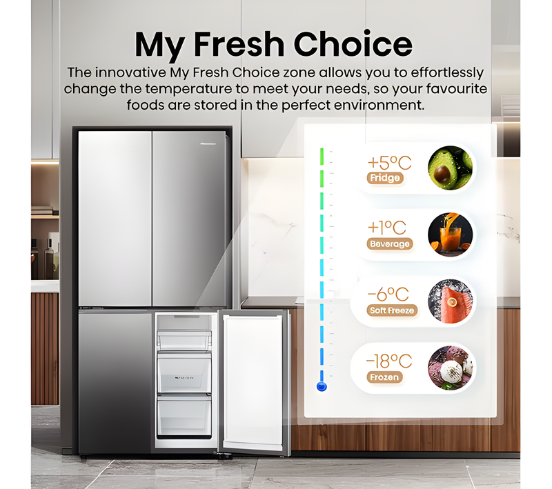 Hisense RQ5P470SAID - Stainless Steel American Fridge Freezer - 483L - D Energy Rating