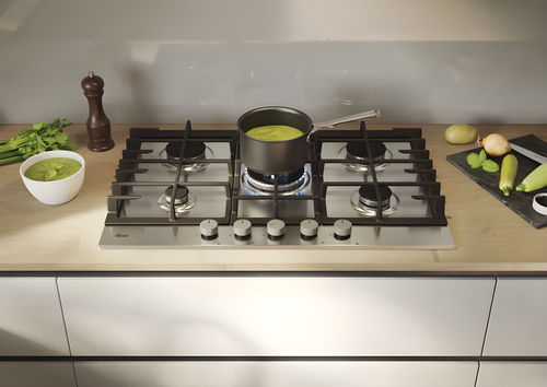 Hoover HGH75WC3X - Stainless Steel 75cm Gas Hob - 5 Burners - 4kW Wok Burner