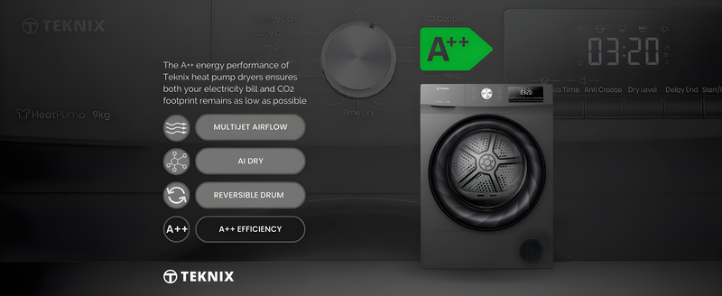Teknix TK2HP9HS - Titanium 9KG Heat Pump Tumble Dryer - A++ Energy