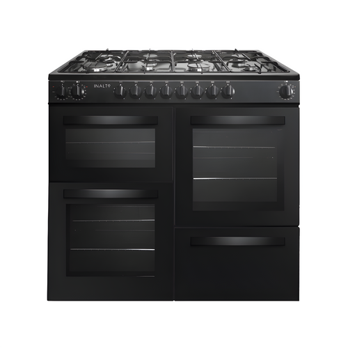 Inalto IR100DFMCB - Black/Silver 100cm Range Cooker - Dual Fuel - AAA Energy Rating
