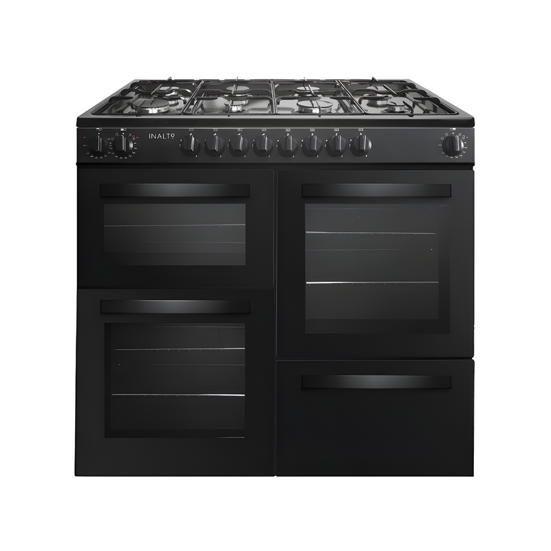 Inalto IR100DFMCB - Black/Silver 100cm Range Cooker - Dual Fuel - AAA Energy Rating