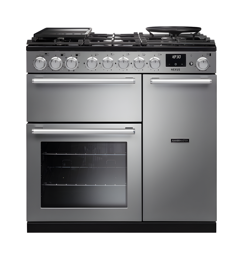 Rangemaster Nexus 90 NEX90DFSTST/CM1 - Stainless Steel Dual Fuel Range Cooker - 5 Burner Gas Hob - A Energy