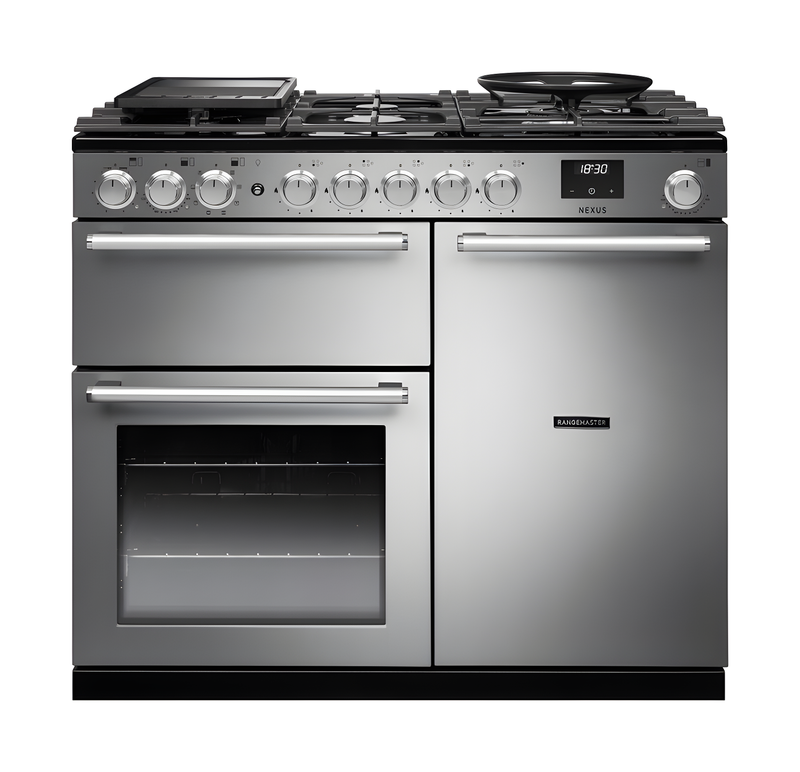 Rangemaster Nexus NEX100DFSTST/CM1 - Stainless Steel 100cm Dual Fuel Range Cooker - 5 Burner Gas Hob - A Energy