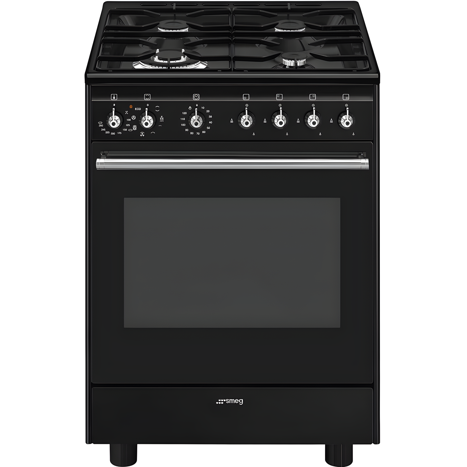 Smeg CX61GMBL Concert - Black Dual Fuel Cooker with Single Oven - 4 Gas Burners - 70L Capacity - A Energy Rating