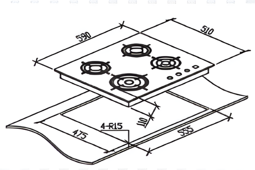 Cata UBGHJ607 - Black 4 Zone Gas Hob