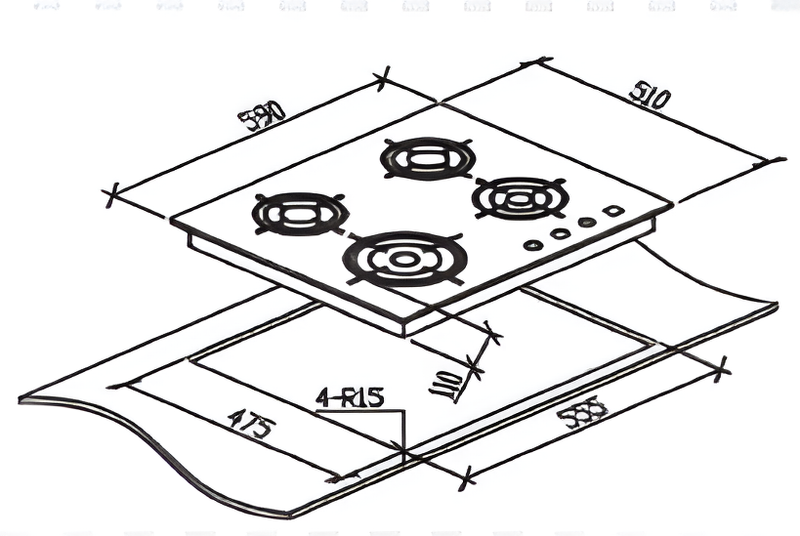 Cata UBGHJ607 - Black 4 Zone Gas Hob